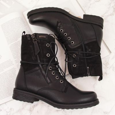 14. Jezzi W JEZ254A lace-up and zipper work boots, black