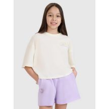 Oversized crop top t-shirt with print for girls 4F 4FJWSS25TTSHF1868-11S