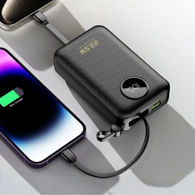 9. Dudao K14+ Powerbank 20000mAh 22.5W USB-C / USB-A / Built-in Lightning and USB-C Cables - Black