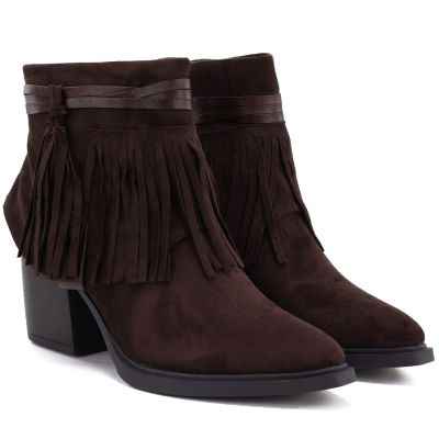 4. Women's insulated cowboy boots with fringes, chocolate M.Daszyński