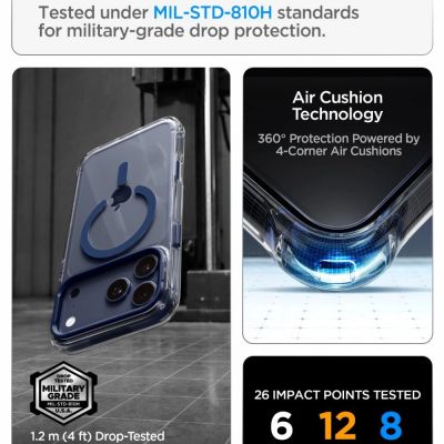10. Spigen Ultra Hybrid Optik S MagSafe Case for iPhone 18 Pro Max / 17 Pro Max - Clear Navy Blue