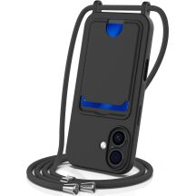 iPhone 17 TPU Case with Card Holder and Crossbody Lanyard - Black