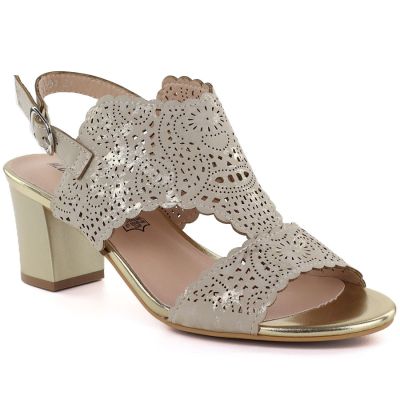 Women's openwork beige heeled sandals M.Daszyński MR1954-2