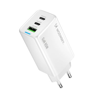 2. Wozinsky GaN 65W Charger with USB-A 2xUSB-C Ports with 65W USB-C Cable - White