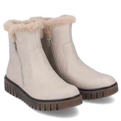 13. Beige women’s ankle boots with fur lining Rieker Y3481-60