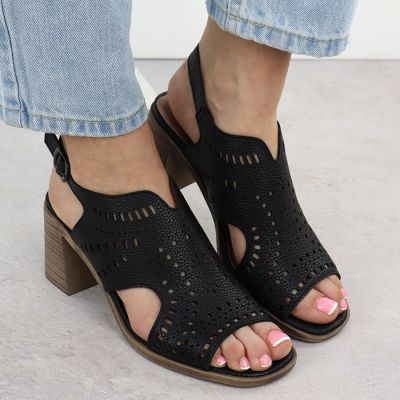 6. Women's openwork high-heeled sandals, black, Jezzi 24125