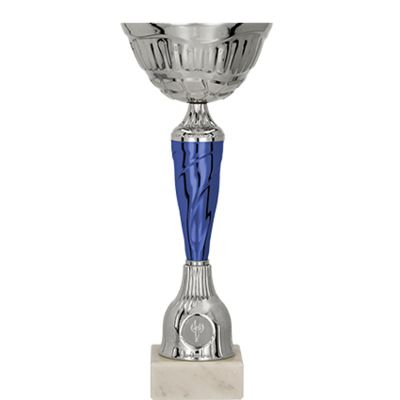 3. Silver and blue metal cup