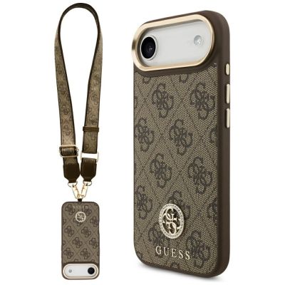 Guess 4G Strass Logo & Big Strap Metal Buttons MagSafe Case for iPhone Air - Brown
