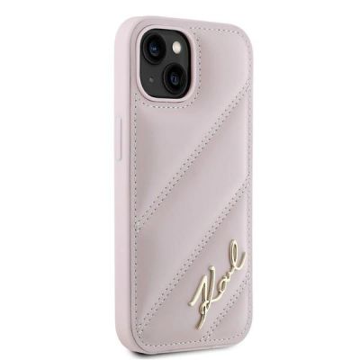 4. Karl Lagerfeld Diagonal Quilted Script case for iPhone 15 / 14 / 13 - pink