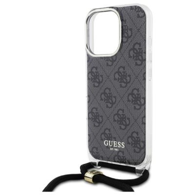 5. Guess Crossbody Cord 4G Print Case with Lanyard for iPhone 16 Pro - Black