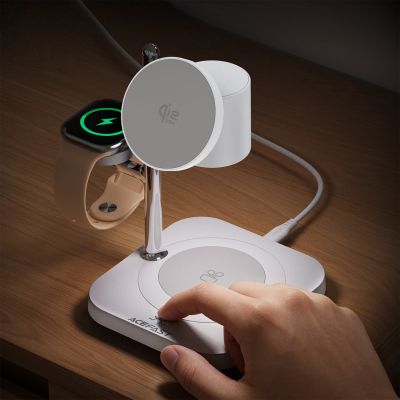 8. Acefast E39 Qi2.2 25W 4-in-1 Wireless Desk Charger for Phone, Watch, and Headphones with Night Light - White