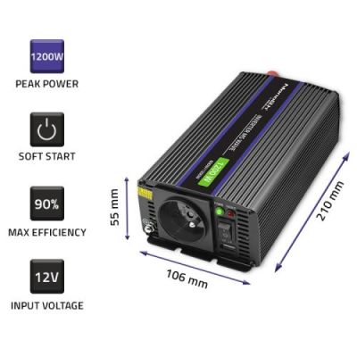 4. QOLTEC VOLTAGE CONVERTER MONOLITH 1200 MS WAVE | 12V TO 230V | 600/1200W | USB