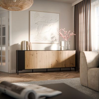 3. MERCI chest of drawers 200x40x74 black/artisan oak