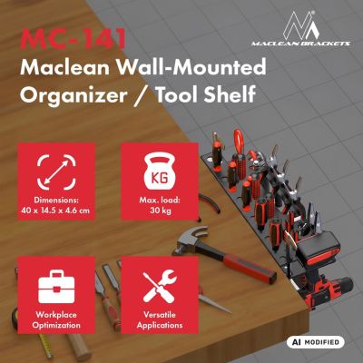 MACLEAN WALL ORGANIZER TOOL SHELF MACLEAN WALL ORGANIZER / TOOL SHELF, BLACK, DIMENSIONS 40X14.5X4.6CM, M