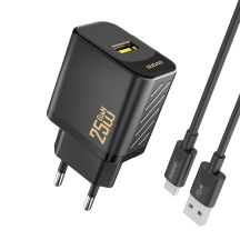 Dudao A27STEU 25W GaN USB-A Wall Charger with USB-A - USB-C Cable - Black