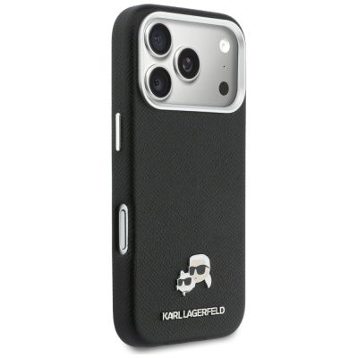 4. Karl Lagerfeld Karl & Choupette Head Pins Saffiano MagSafe Case for iPhone 17 Pro Max - Black