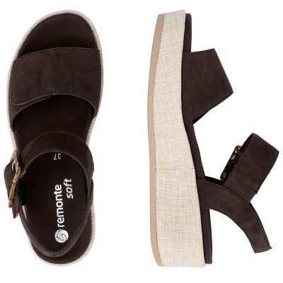 5. Women's brown leather wedge sandals Remonte by Rieker D1N54-25