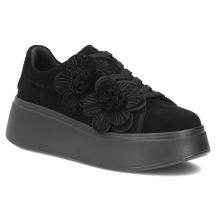 Women's leather sneakers on a platform with flowers, suede, black Filippo DP8113