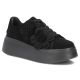 Women's leather sneakers on a platform with flowers, suede, black Filippo DP8113