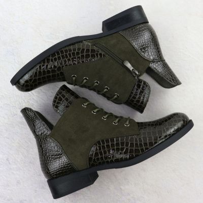 4. Women's patent leather ankle boots crocodile green Vinceza 26-16477