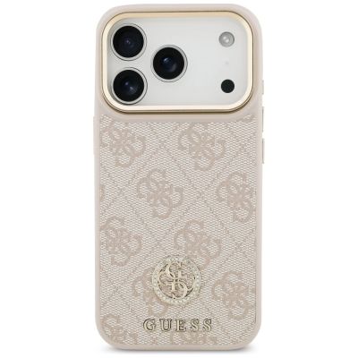 3. Guess 4G Strass Logo & Big Strap Metal Buttons MagSafe Case for iPhone 17 Pro - Pink