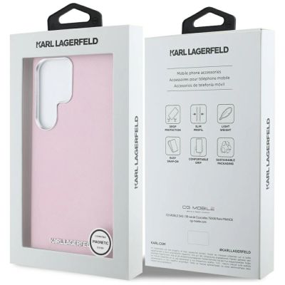 8. Karl Lagerfeld Saffiano Full Wrapped Elongated Metal Logo MagSafe Case for Samsung Galaxy S25 Ultra - Pink