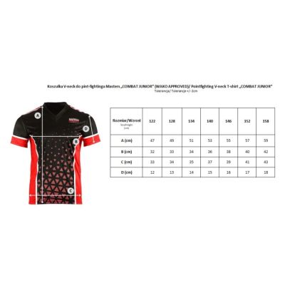 4. MASTERS "COMBAT JUNIOR" V-neck point-fighting shirt, black and red (WAKO APPROVED)