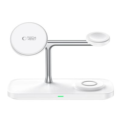 4. Tech-Protect QI15W-A45 3in1 Wireless Charger with MagSafe for Apple Devices - White