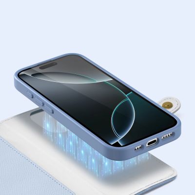 5. Dux Ducis Lawa Leather Case for iPhone 16 Pro Max with Detachable Magnetic Wallet - Blue