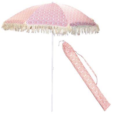 BEACH AND GARDEN UMBRELLA WITH FRINGE 174 CM RED