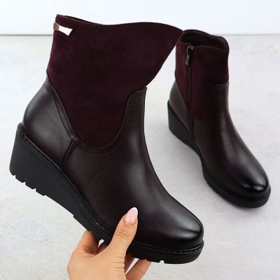 2. Women's suede wedge ankle boots burgundy M.Daszyński 2510