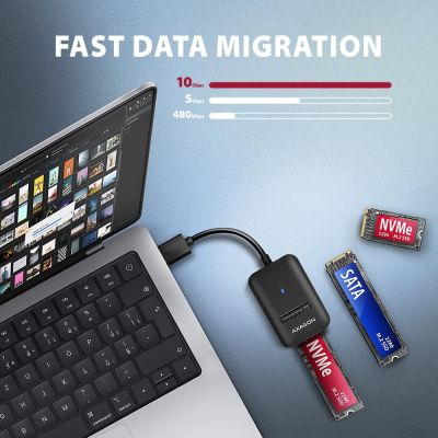 3. SSD enclosure Axagon ADM2-AM USB-A 10Gbps - M.2 NVMe & SATA SSD adapter, cable USB-A 10cm Black