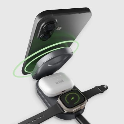 5. SBS 3-in-1 Foldable Wireless Charging Station QI2 MFI - Made for iPhone - Black