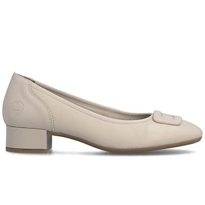 2. Women's leather pumps with low heels, beige, Rieker 43453-62
