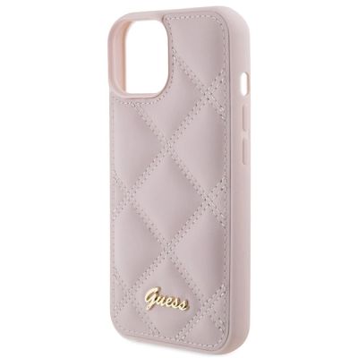 6. Guess Quilted Metal Logo case for iPhone 15 - pink