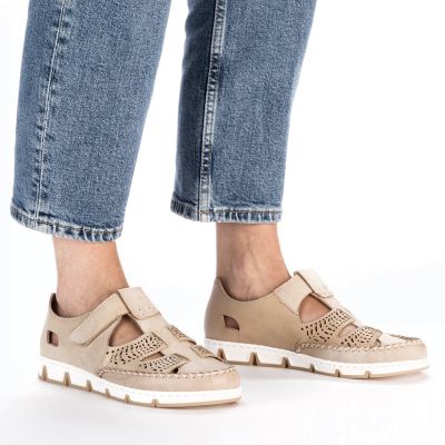 8. Rieker W RKR651 beige leather velcro openwork shoes