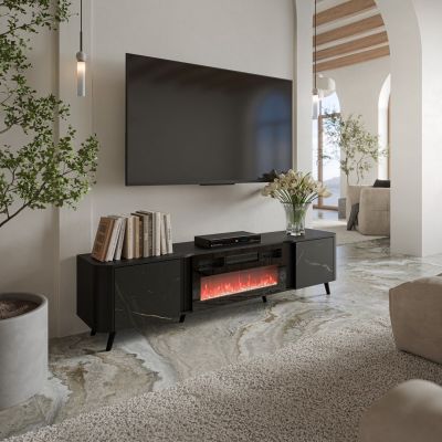 3. VOLARE TV cabinet 200x39x49 black/san sebastian + fireplace