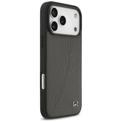 4. Mercedes Leather Large Laurel Leave MagSafe Case for iPhone 17 Pro Max - Black and Gray