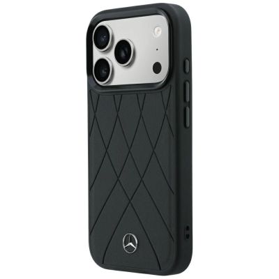 2. Mercedes Leather Crossed Lines MagSafe Case for iPhone 17 Pro / 18 Pro - Black