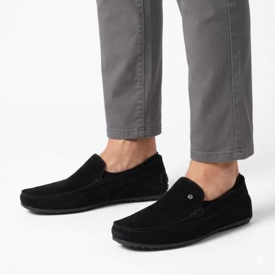 6. Men's leather moccasins, black suede, Filippo MP923