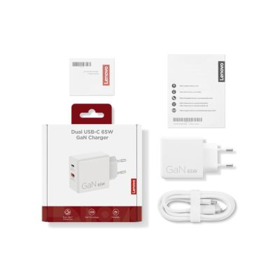 8. Lenovo G0A6065WEU GaN 2x USB-C 65W Wall Charger White