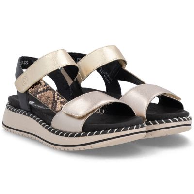 4. Women's metallic gold leather platform sandals Remonte by Rieker D3J50-90