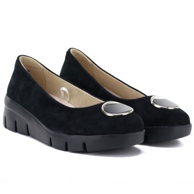 3. Women's leather wedge shoes, black, Vinceza 95412