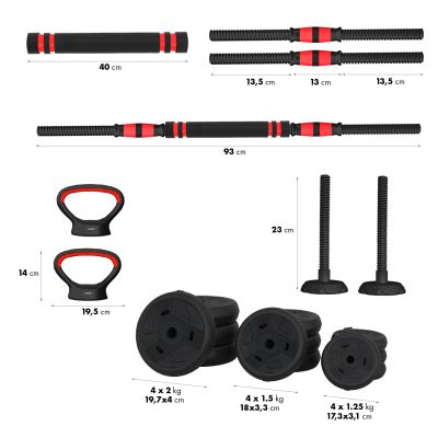 5. 6-in-1 Weight Set HMS SGN120 (Barbell, Dumbbells and Kettlebell) 20 kg