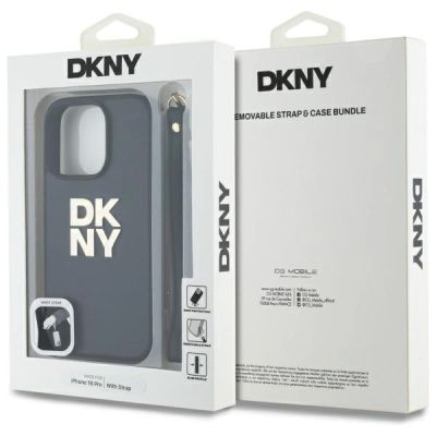 7. DKNY Wrist Strap Stock Logo iPhone 16 Pro Case - Black