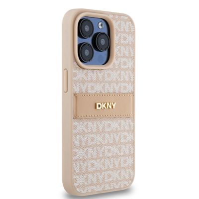 4. DKNY Leather Mono Stripe & Metal Logo case for iPhone 15 Pro - pink