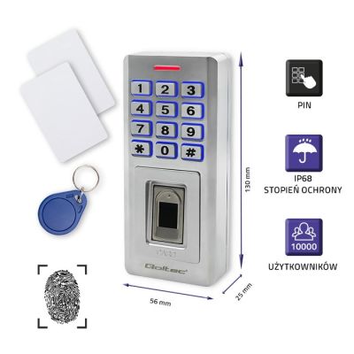 2. QOLTEC OBERON CODE LOCK WITH FINGERPRINT READER | RFID | CODE | CARD | KEYRING | BELL | IP68 | EM