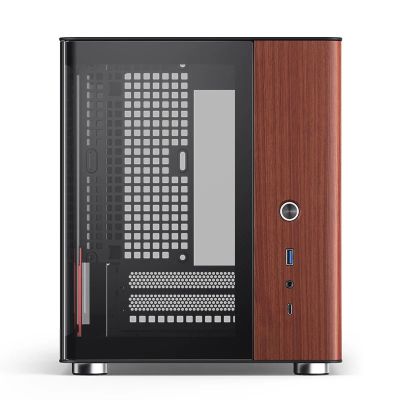 14. Jonsbo TK-0 PC Case, Mini-Tower, Mini-ITX, Tempered Glass, Wood - black