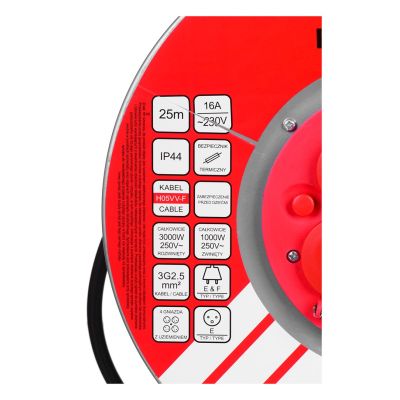 25M VERTEX 3x2.5mm PB25METAL black electric extension cable reel