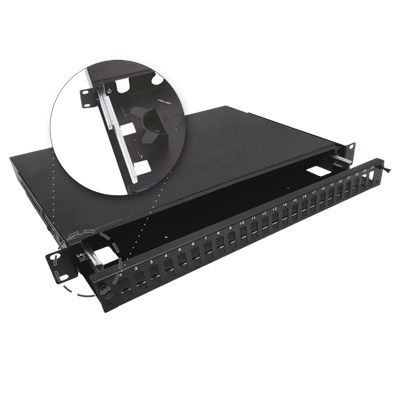 3. Alantec Telescopic fiber optic distribution box 24xSC duplex / 24xLC quad 19" 1U with mounting accessories (glands, cable ties) (FOP-1U-24SCD-CP)